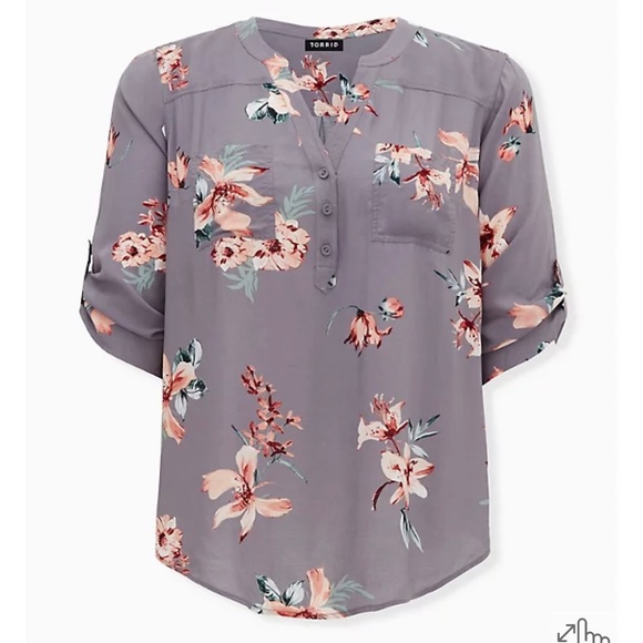 NWT HARPER - SLATE GREY FLORAL CHALLIS PULLOVER BLOUSE - Picture 5 of 5